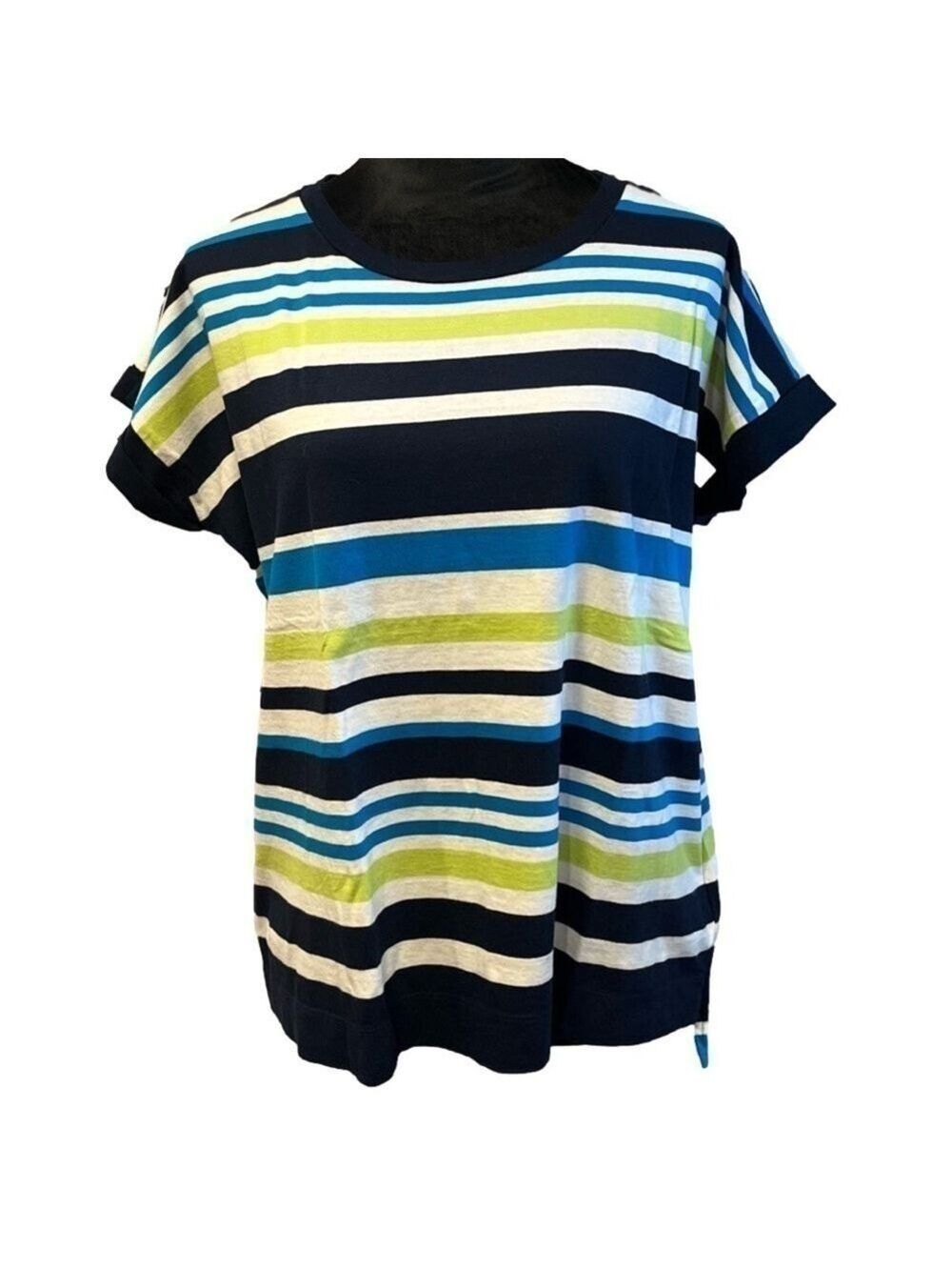 Chaps Blue Multicolor, Striped, Short Sleeve.T-Shirt size Large  Like New